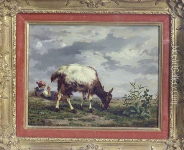 Le Repos Dans La Plaine Oil Painting - Emile (Charles Joseph) Loubon