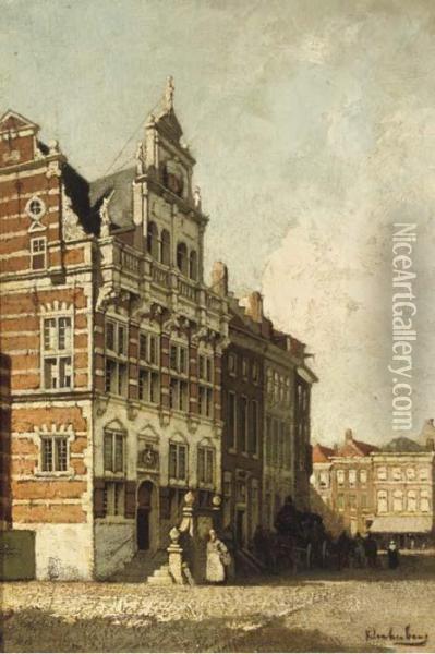 The Old Town Hall On The Groenmarkt, The Hague Oil Painting - Johannes Christiaan Karel Klinkenberg