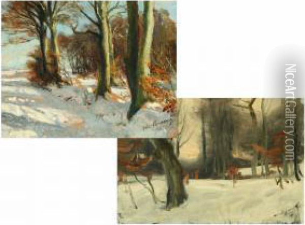 Winter Landscapes Oil Painting - Hans Agersnap