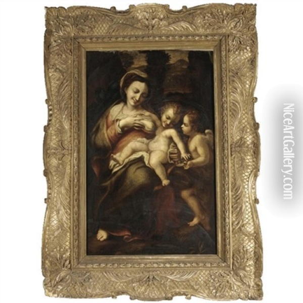 The Madonna And Child With The Infant Saint John The Baptist - Madonna Della Latte Oil Painting -  Correggio