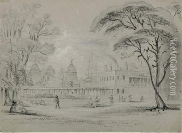 Ansicht Des Old Royal Naval College In Greenwich. 1843 Oil Painting - Woldemar Hottenroth