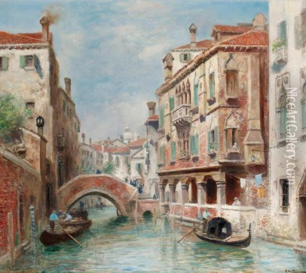Kanalmotiv Fran Venedig Oil Painting - Frans Wilhelm Odelmark