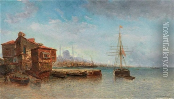 Istanbul Oil Painting - Jean Baptiste Henri Durand-Brager