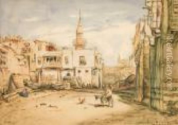 Strassenszene In Suez Oil Painting - Eduard Hildebrandt