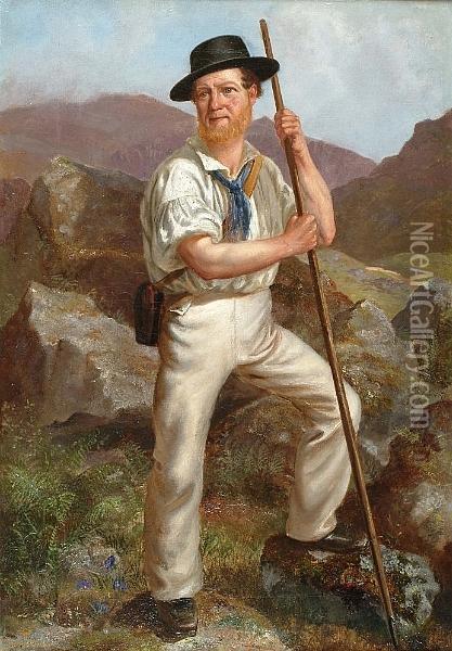 A Mountain Guide Oil Painting - A.J. Horsford