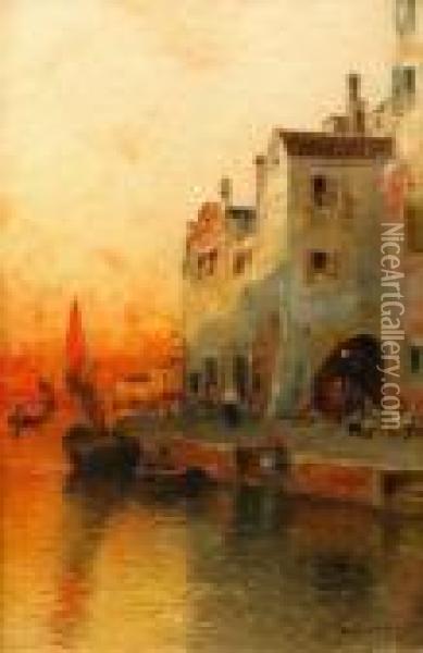 Venetiansk Kaj I Aftonrodnad Oil Painting - Wilhelm von Gegerfelt