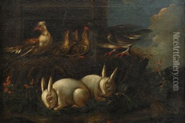 Landskap Med Kaniner Och Faglar Oil Painting - Angelo Maria (Crivellone) Crivelli