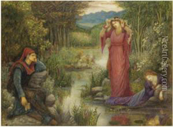 Dante's Vision Of Leah And Rachel Oil Painting - Maria Euphrosyne Spartali, later Stillman