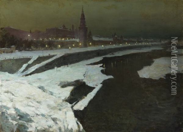 The Kremlin By Night Oil Painting - Ivan Leonardovich Kalmykov