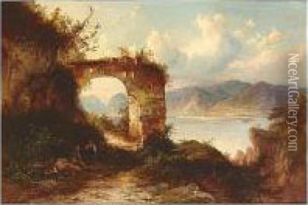 Romantic Ruins, Signed And 
Indistinctly Dated, Oil On Canvas, 36 X 52.5 Cm.; 14 1/4 X 20 3/4 In Oil Painting - Heinrich Carl Schubert