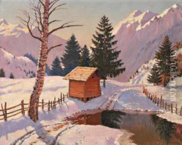 Paysage D'hiver Oil Painting - Michail Markianovic Germasev