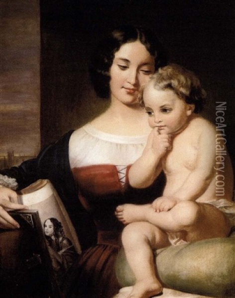 Portrait Of A Member Of The Mann Family With Child Oil Painting - Henry Willard
