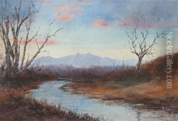 Mountainous Landscape, Winter Oil Painting - Leonard M. Davis