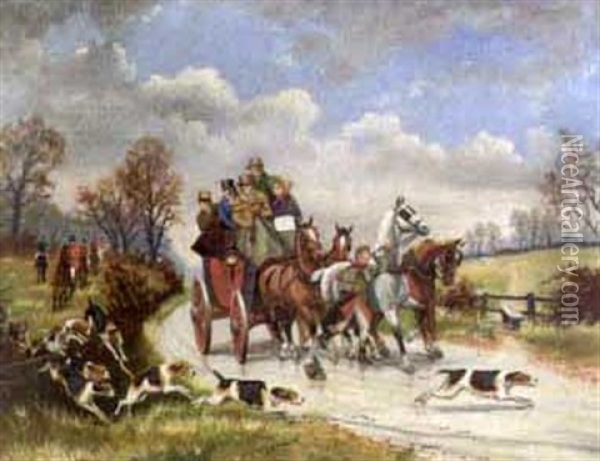 A Hunt Scene With Horse-drawn Carriage Oil Painting - Herbert H. St. John Jones