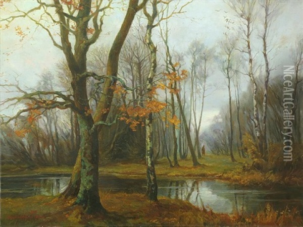 Fall Landscape With Figure Oil Painting - Gevorg Bashindzhagyan