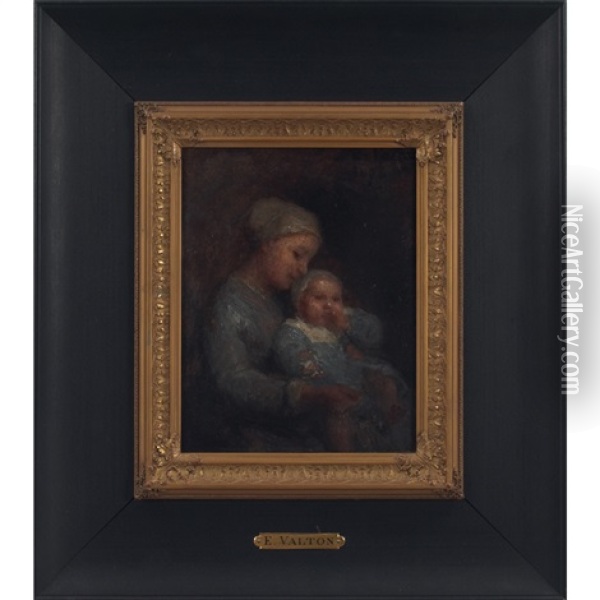 Mother And Child Oil Painting - Edmond Eugene Valton