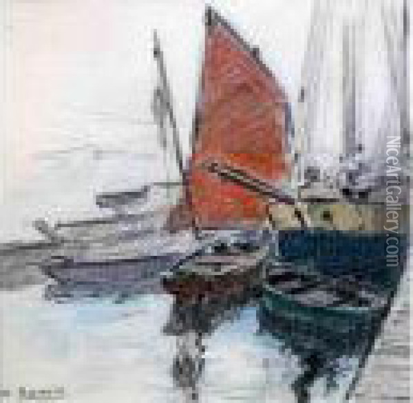 Barques A Quai Oil Painting - Henri Alphonse Barnoin