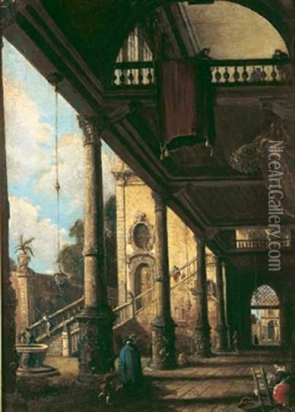 Caprice Architectural Oil Painting - Giovanni Grubas
