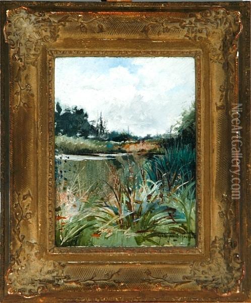 A Summer Day By A Pond Oil Painting - Georges Schreiber