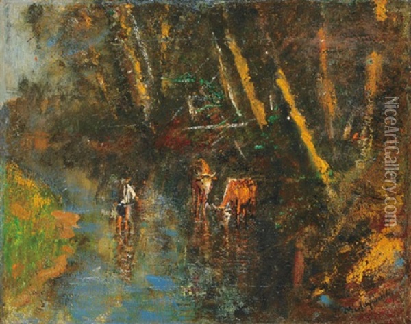 In The Creek Oil Painting - Laszlo Mednyanszky