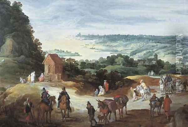An extensive river landscape with travellers on a path Oil Painting - Jan The Elder Brueghel