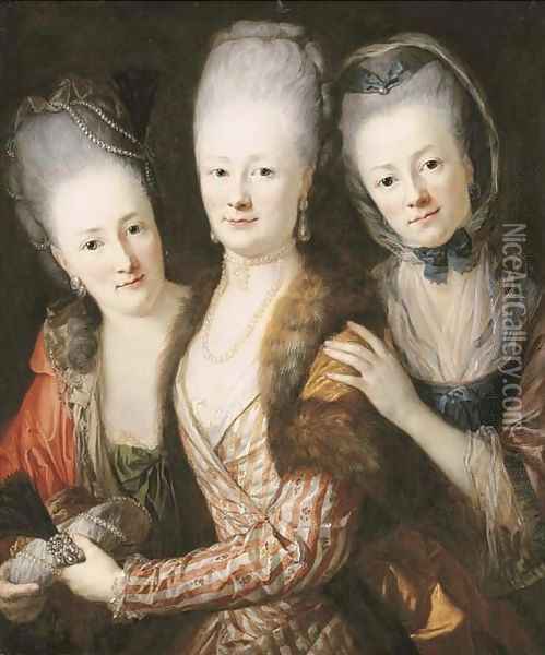 Group portrait of the daughters of Johann Julius von Vieth und Glossenau Juliane Corline, Edle von der Planitz (1752-1832), Sophie Juliane Elisabeth Oil Painting - Anton Graff