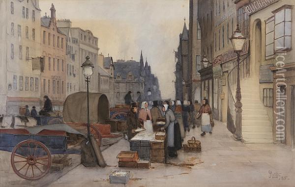 The Royal Mile, Edinburgh Oil Painting - J. Little