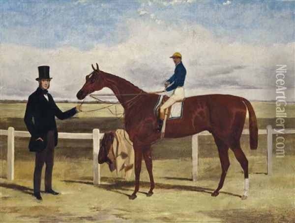 A Favourite Racehorse, With Jockey Up Oil Painting - Harry Hall