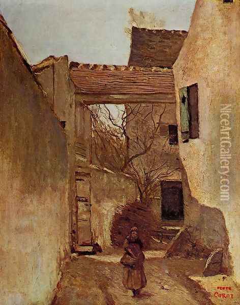 Village Corner, Ecouen Oil Painting - Jean-Baptiste-Camille Corot