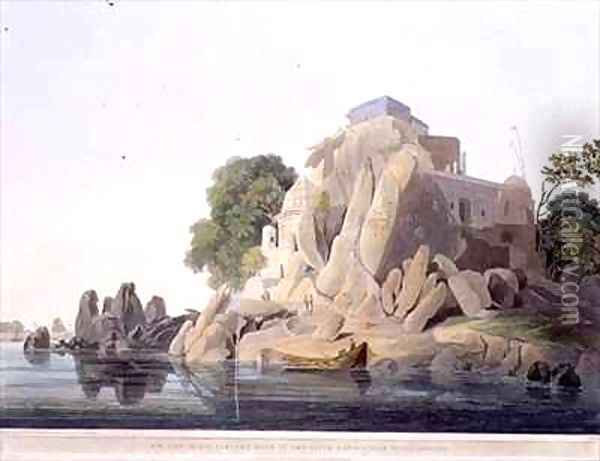 South West View of the Fakeers Rock in the River Ganges near Sultaungunge Oil Painting - Thomas & William Daniell