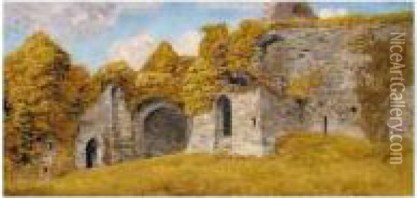 Oystermouth Castle, Swansea Oil Painting - John Edward Brett