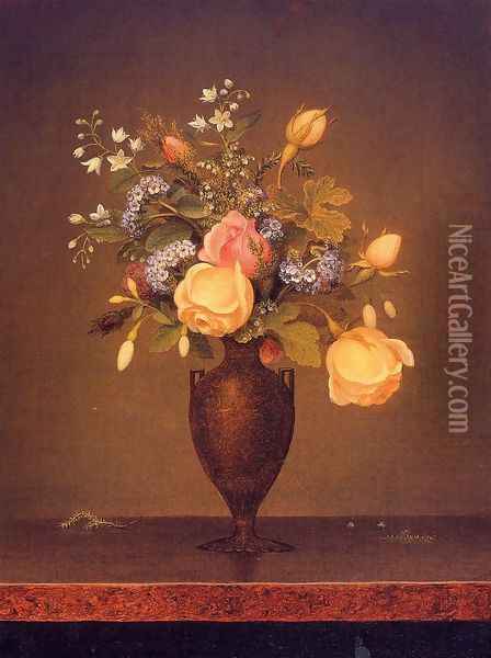 Wildflowers In A Brown Vase Oil Painting - Martin Johnson Heade