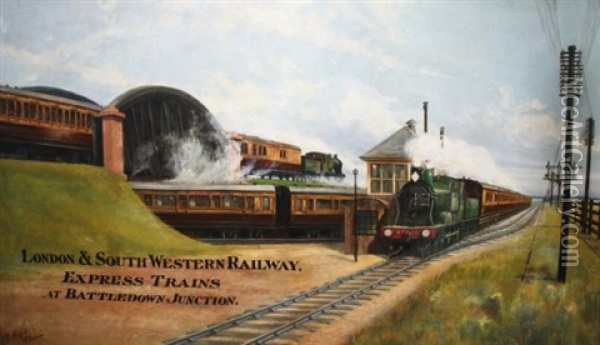 London & South Western Railway Express Trains At Battledown Junction Oil Painting - Fred Stafford