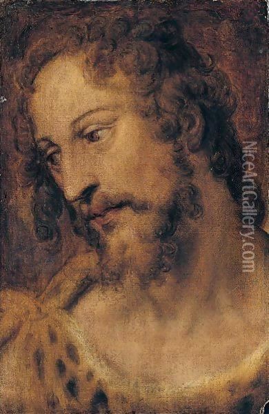 A Study Of Saint John The Baptist, Bust Length Oil Painting - Bartolomeo Passerotti