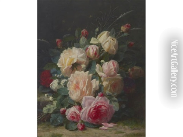A Still Life With Roses Oil Painting - Jean-Baptiste Robie