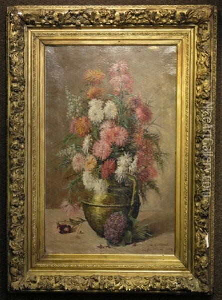 Still Life With Hydrangea And Chrysanthemums Oil Painting - Henri Alexandre Collinet