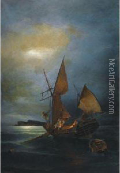 Night Fishing Oil Painting - Constantinos Volanakis