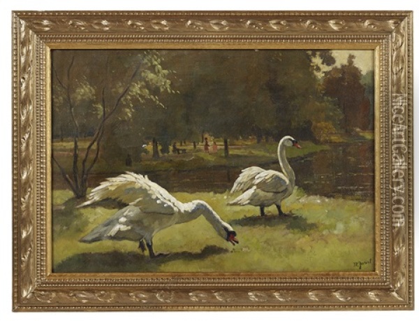 White Swans Oil Painting - Willem de Zwart