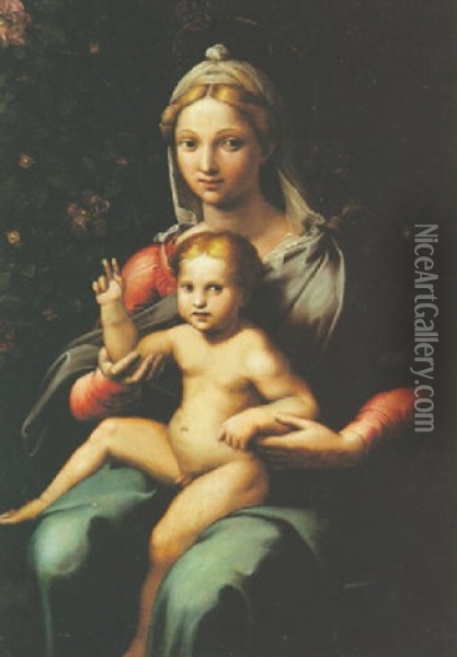 La Vierge A L'enfant Sur Fond Feuillage Oil Painting - Giovanni Francesco Penni