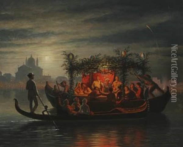 Redentore Festival On Giudecca Canal In Venice (sketch) Oil Painting - Theodor (Gustav Th.) Wegener