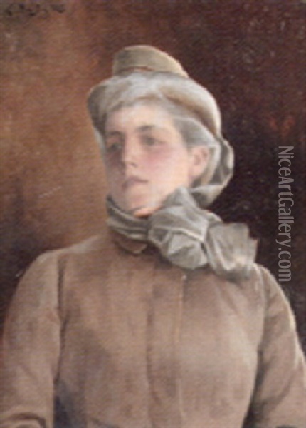Portrait De Femme Au Chapeau Oil Painting - Ludwig Deutsch