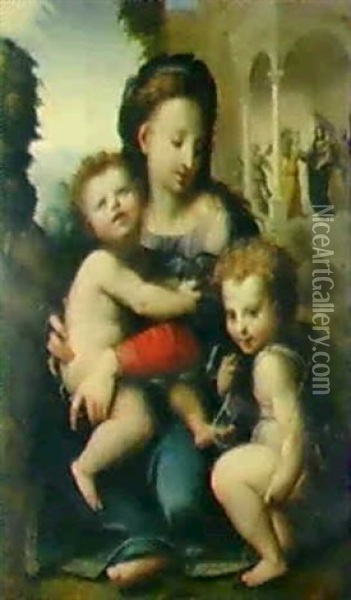 Maria Mit Jesus Und Johannes Oil Painting - Domenico Puligo