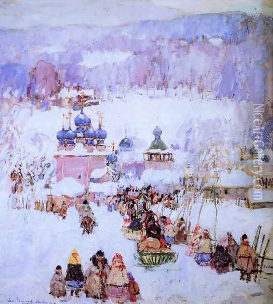 Russian Snow Scene Oil Painting - Leon Gaspard