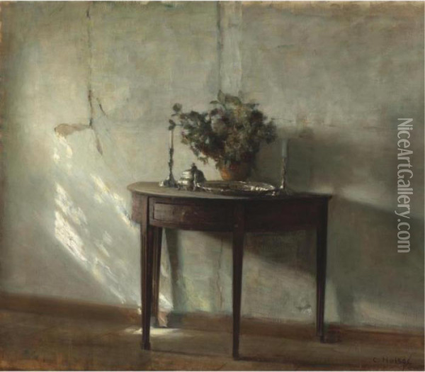 A Sunlit Interior Oil Painting - Carl Vilhelm Holsoe