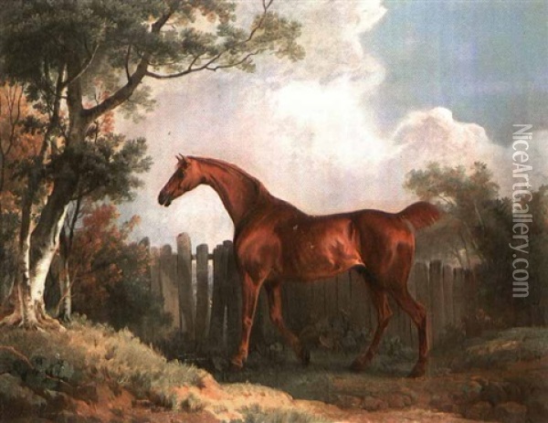 Chestnut Hunter In A Landscape Oil Painting - Sawrey Gilpin