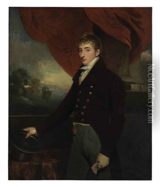 Portrait Of James Wedderburn In A Plum Coat, Holding A Hat Oil Painting - Sir John Hoppner