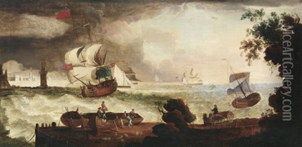 The Fishery Oil Painting - Richard (of Liverpool) Wright