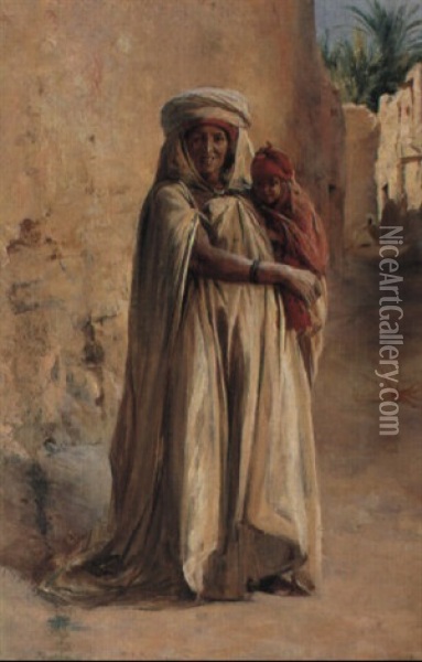 Femme Nomade Et Son Enfant Oil Painting - Eugene Alexis Girardet