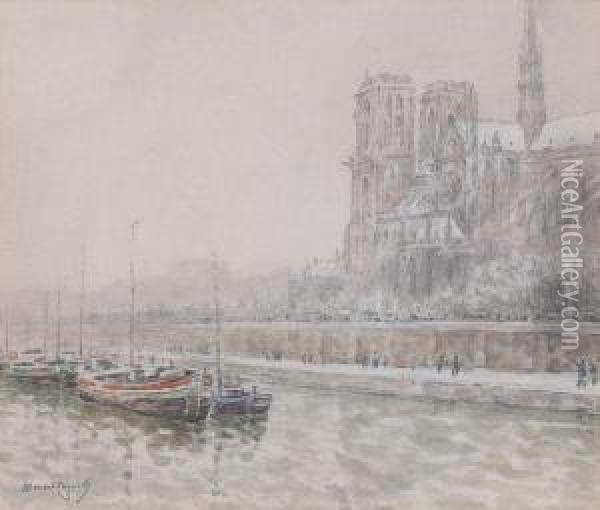 Paris, Les Quais Et Notre Dame, Effet De Neige Oil Painting - Marcel Cogniet