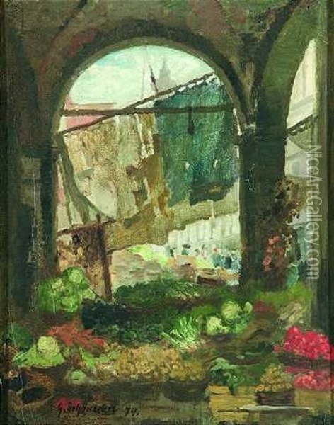 Markt In Venedig Oil Painting - Gustav Schoenleber